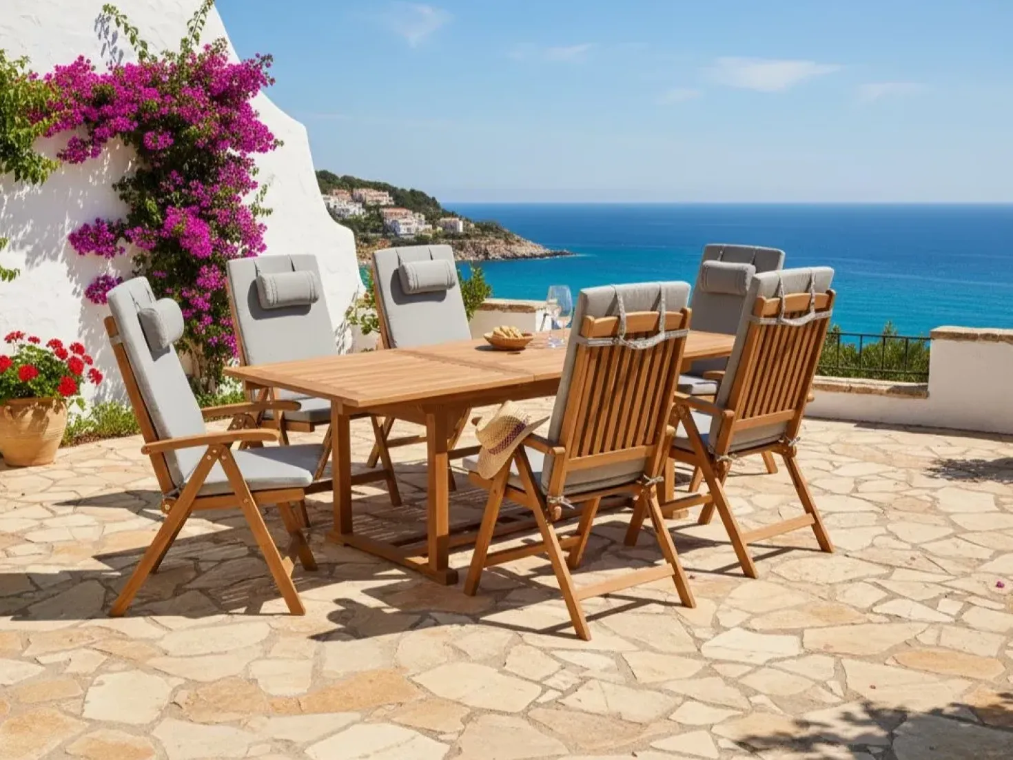 Set da pranzo da giardino 6 posti JAVA PREMIUM Legno d'acacia Grigio chiaro