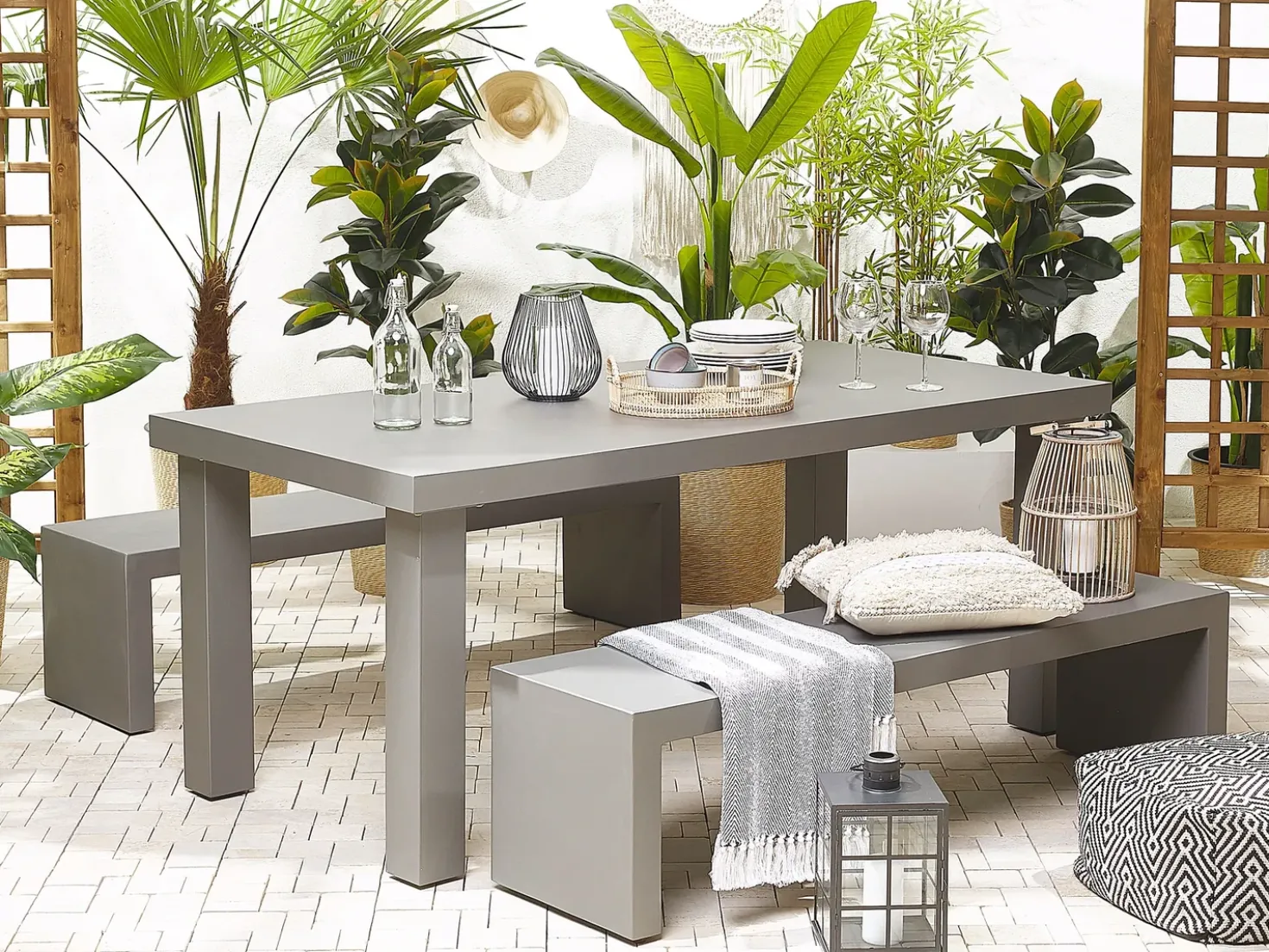Set da pranzo da giardino con panche 4 posti TARANTO Cemento Grigio
