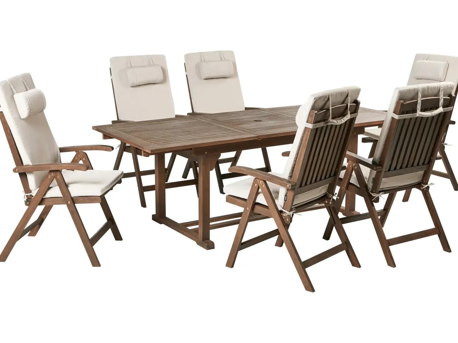 Set da pranzo da giardino 6 posti AMANTEA PREMIUM Legno d'acacia Beige chiaro