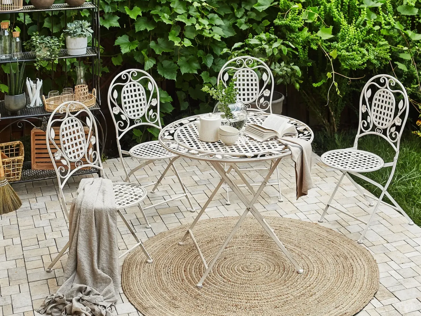 Set da pranzo da giardino 4 posti BIVIO Pieghevole Metallo Bianco sporco