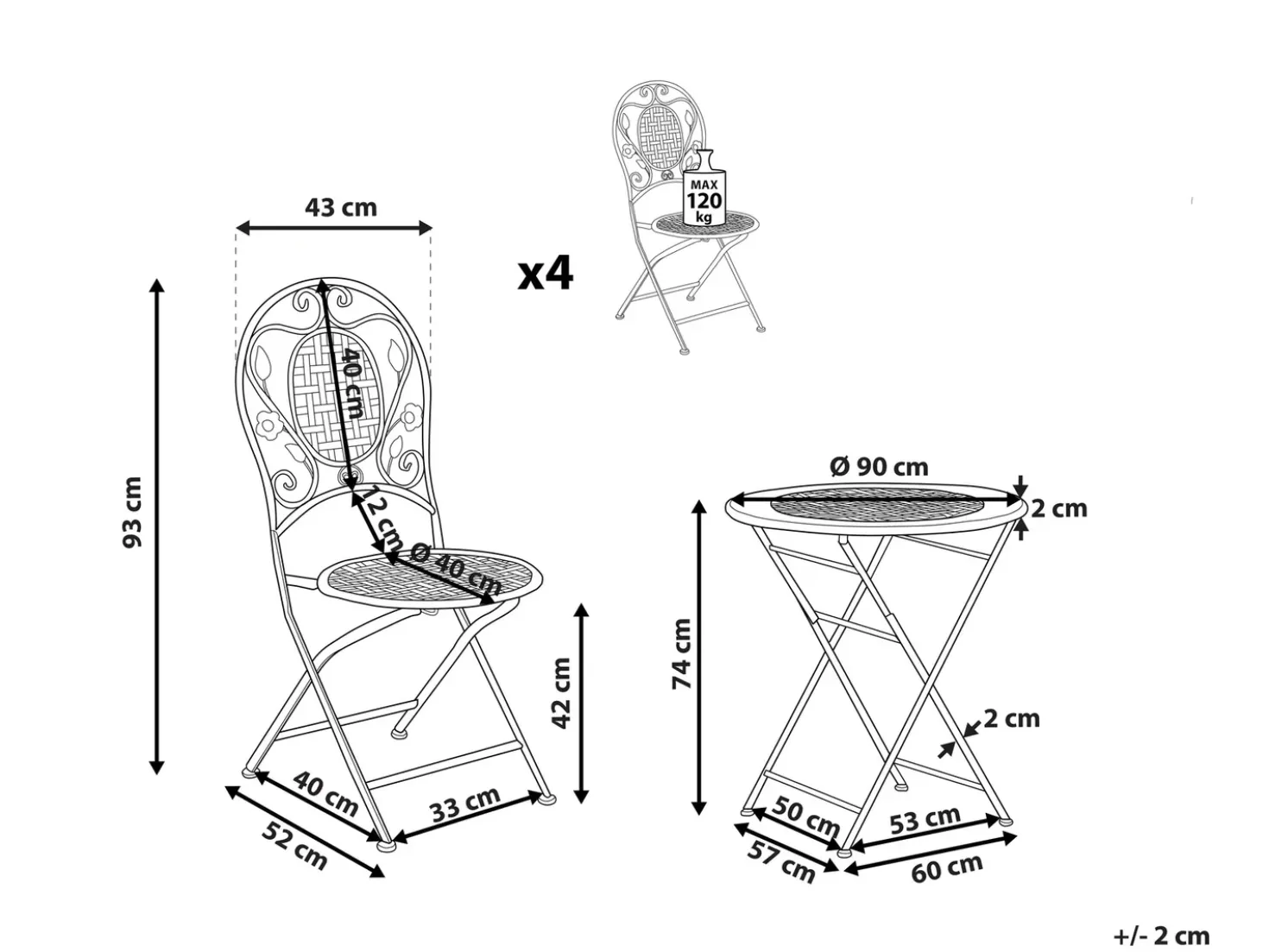 Set da pranzo da giardino 4 posti BIVIO Pieghevole Metallo Bianco sporco