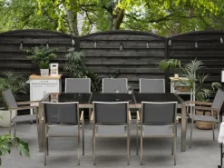 Set da pranzo da giardino 8 posti GROSSETO Piastra tripla Granito Lucido Nero/Grigio