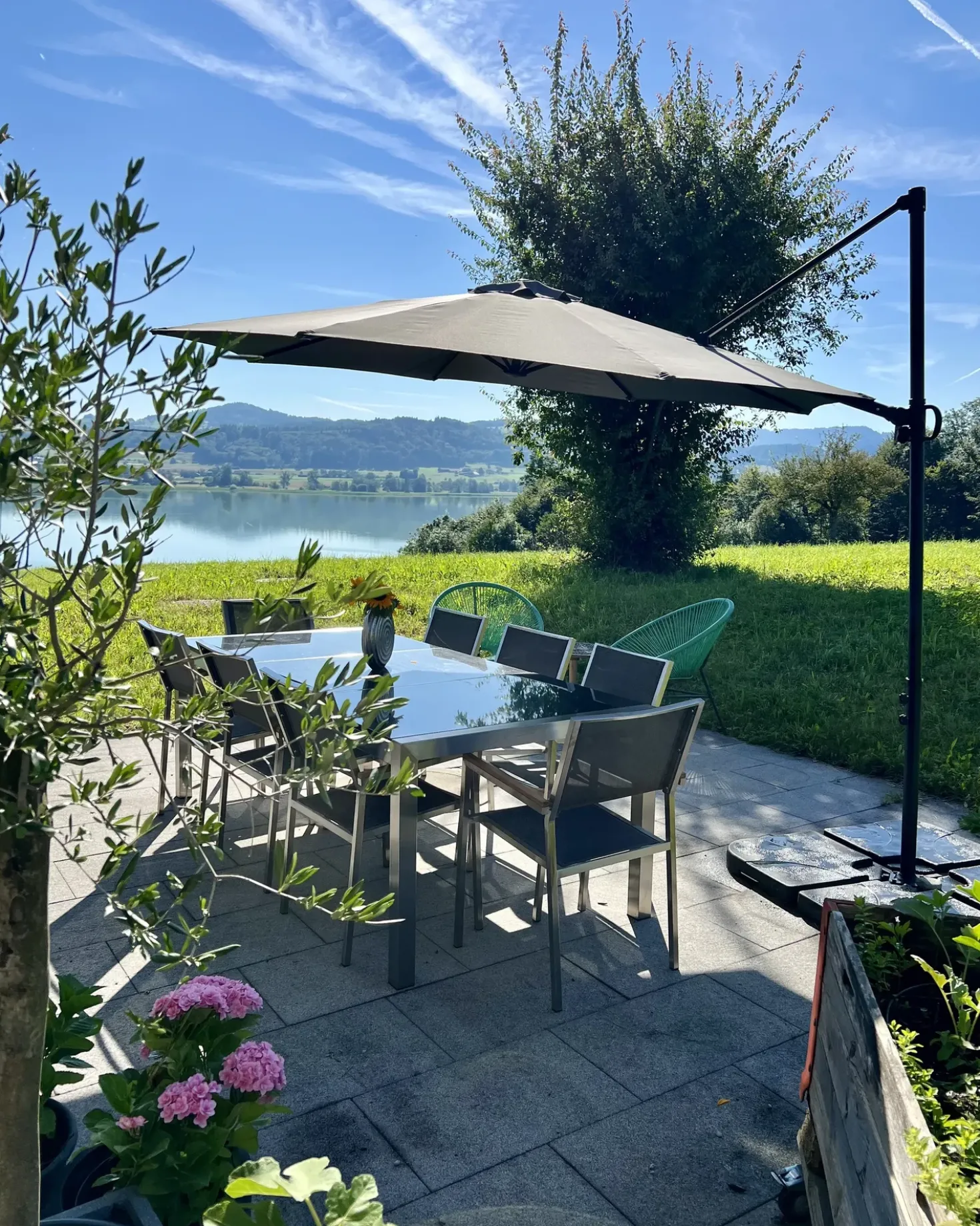 Set da pranzo da giardino 8 posti GROSSETO Piastra tripla Granito Lucido Nero/Grigio