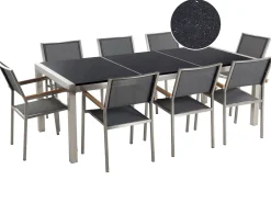 Set da pranzo da giardino 8 posti GROSSETO Piastra tripla Granito Lucido Nero/Grigio