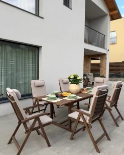 Set da pranzo da giardino 6 posti AMANTEA PREMIUM Legno d'acacia Tortora