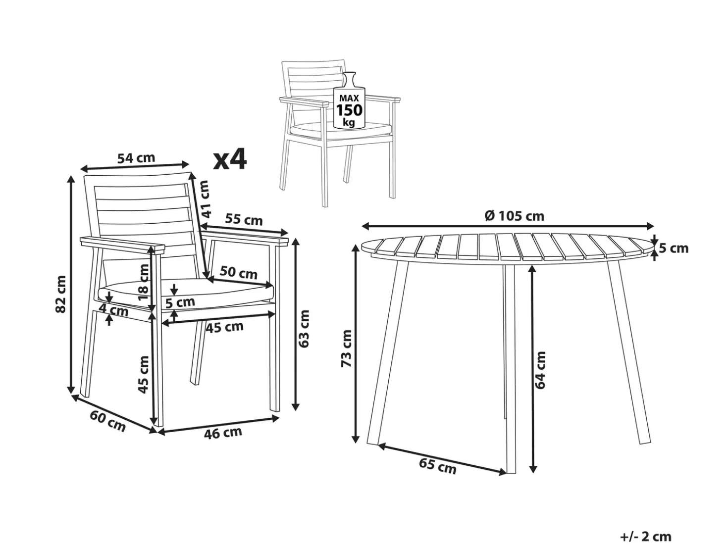Set da pranzo da giardino 4 posti CAVOLI con cuscini Metallo Beige