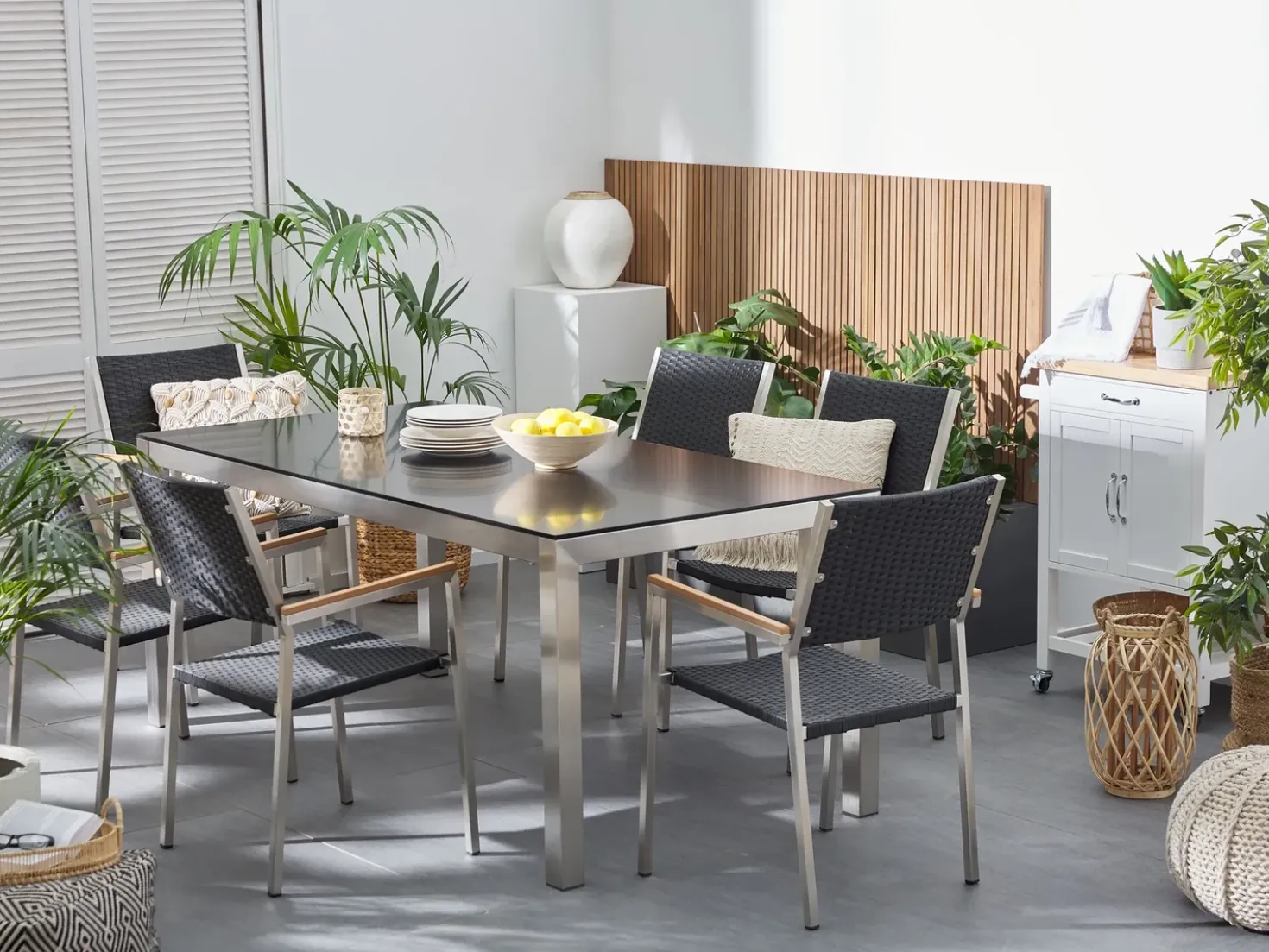 Set da pranzo da giardino 6 posti GROSSETO Vetro temperato Nero
