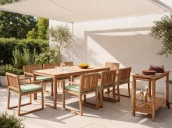 Set da pranzo da giardino 8 posti SASSARI PREMIUM con cuscini Legno di acacia certificato Verde chiaro