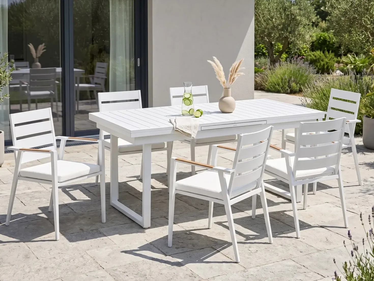 Set da pranzo da giardino 6 posti VALCANETTO/TAVIANO Metallo Bianco