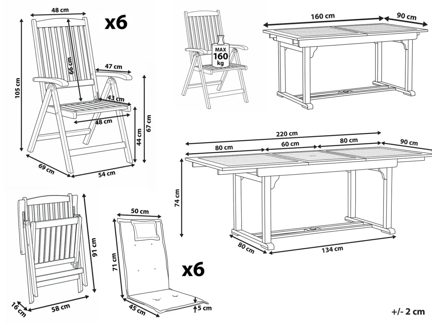 Set da pranzo da giardino 6 posti AMANTEA con cuscini Legno d'acacia Bianco sporco