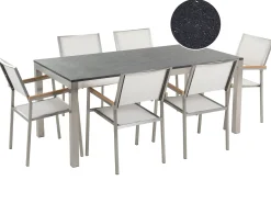 Set da pranzo da giardino 6 posti GROSSETO Granito Lucido Nero/Bianco