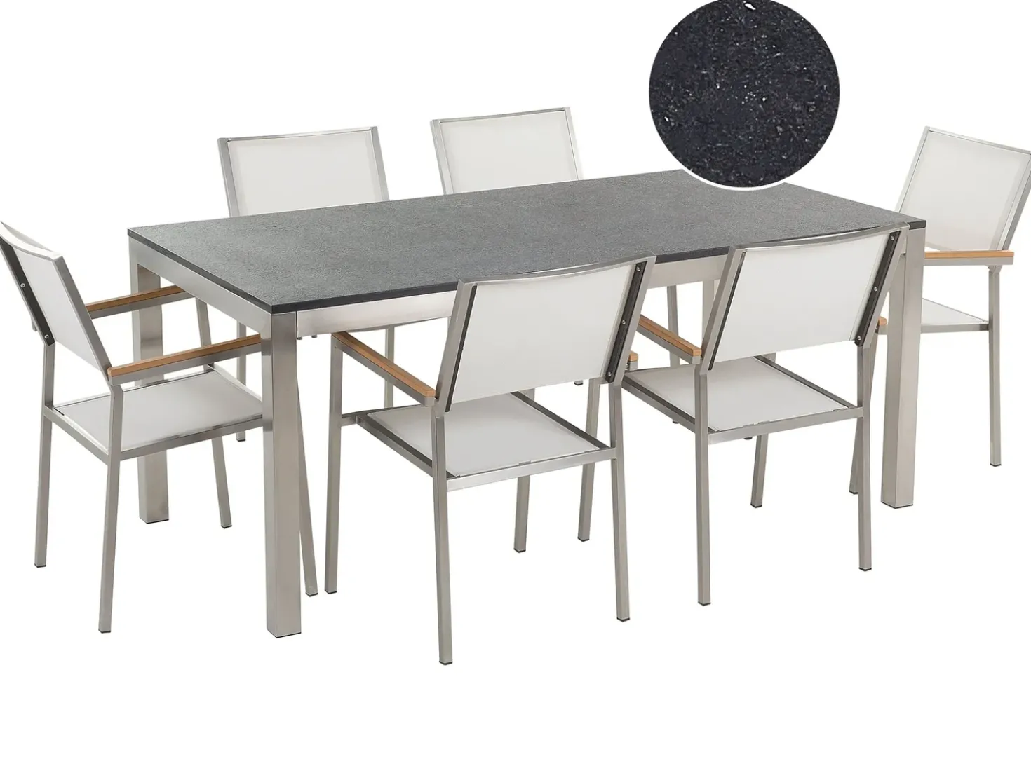 Set da pranzo da giardino 6 posti GROSSETO Granito Lucido Nero/Bianco