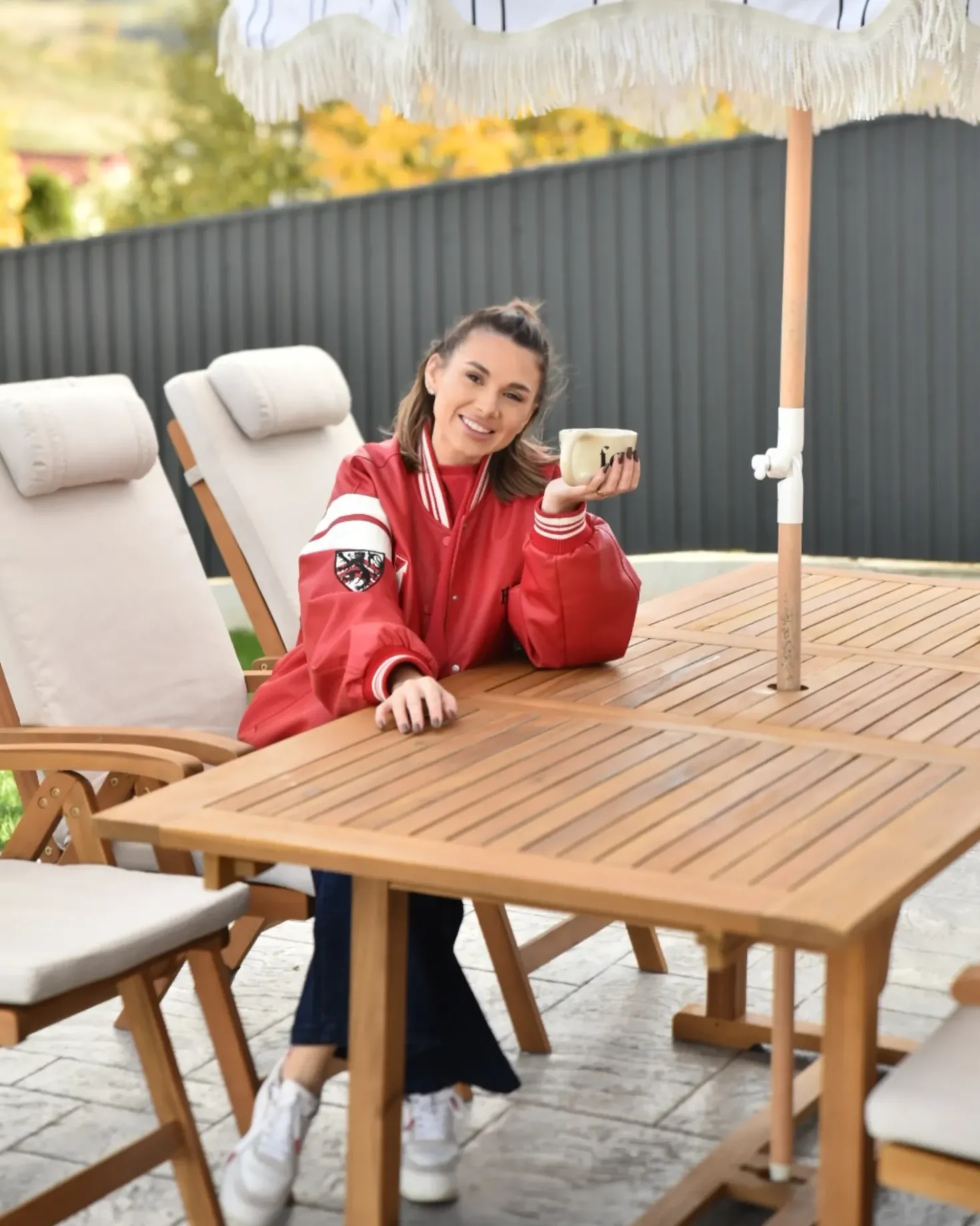 Set da pranzo da giardino 6 posti JAVA PREMIUM Legno d'acacia Beige chiaro