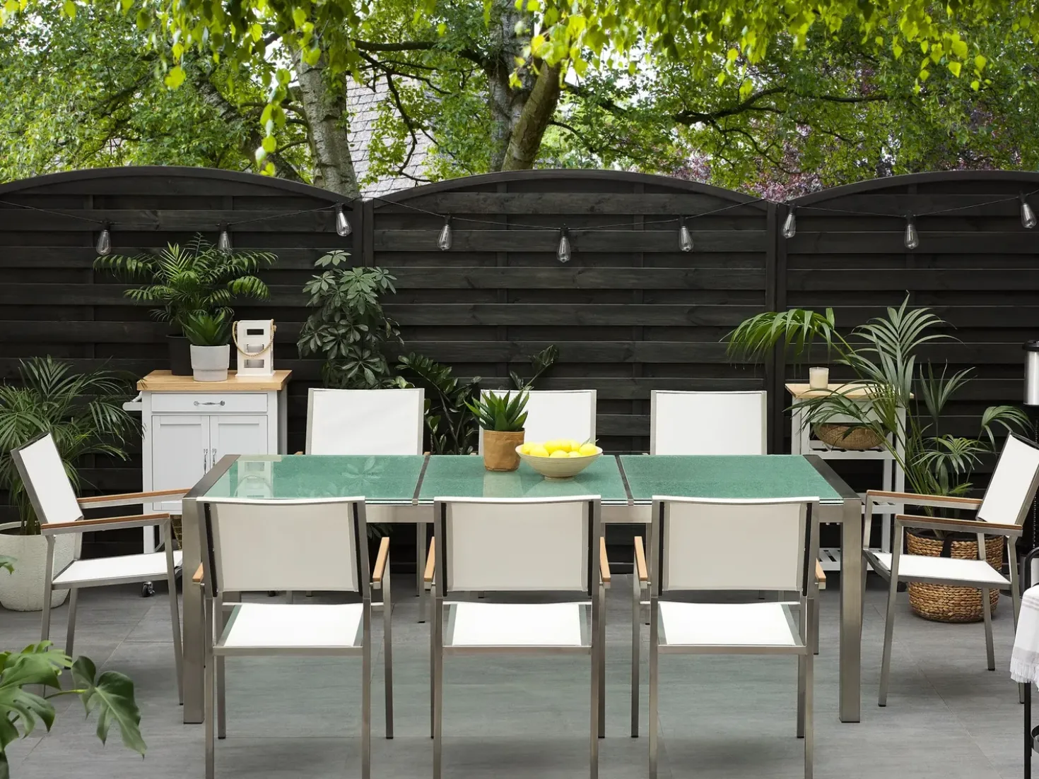 Set da pranzo da giardino 8 posti GROSSETO Vetro incrinato Trasparente/Bianco
