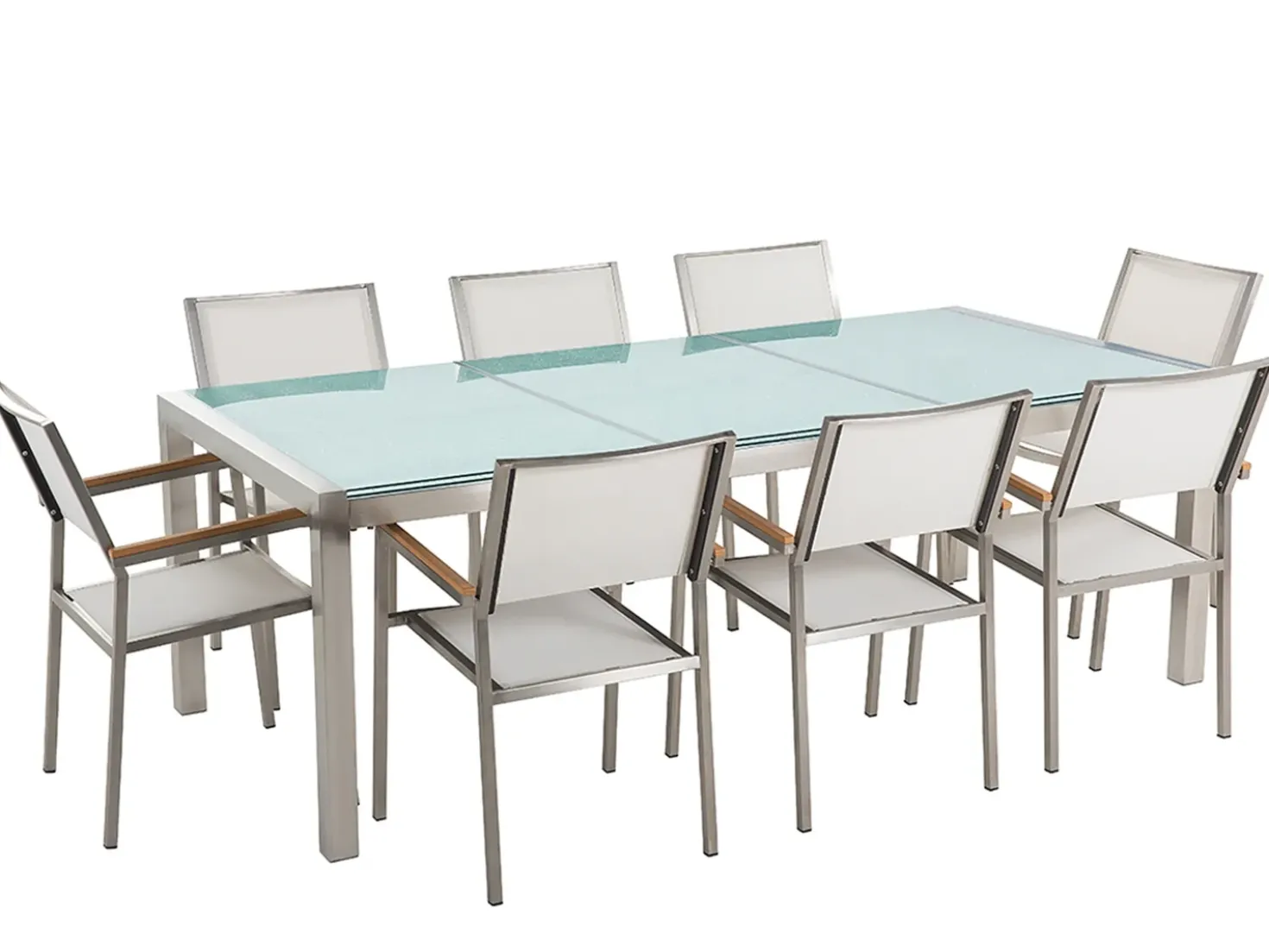 Set da pranzo da giardino 8 posti GROSSETO Vetro incrinato Trasparente/Bianco