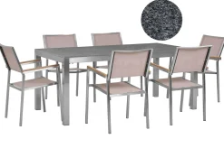 Set da pranzo da giardino 6 posti GROSSETO Granito Lucido Grigio/Beige