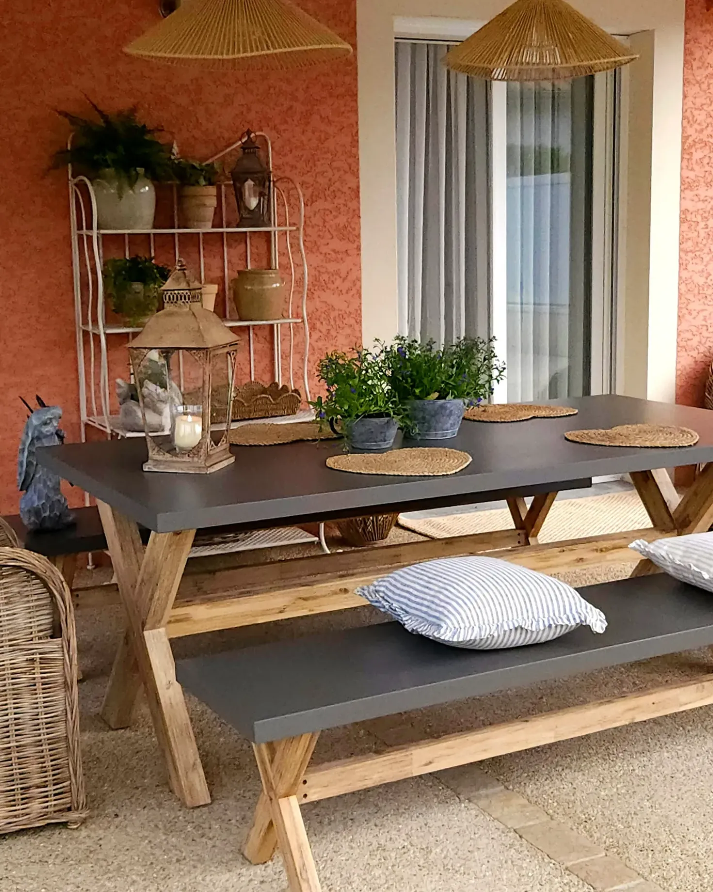 Set da pranzo da giardino con sgabelli 8 posti OLBIA Cemento Grigio