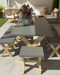 Set da pranzo da giardino con sgabelli 8 posti OLBIA Cemento Grigio