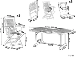 Set da pranzo da giardino 8 posti MAUI II con cuscini Legno d'acacia Bianco sporco