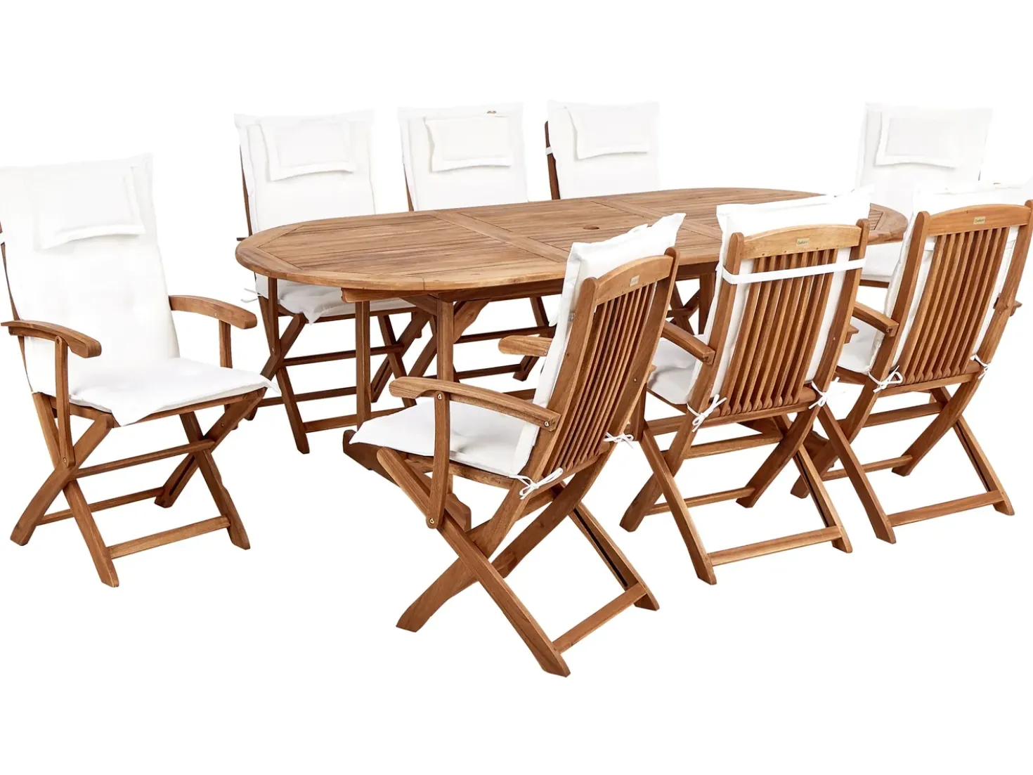 Set da pranzo da giardino 8 posti MAUI II con cuscini Legno d'acacia Bianco sporco