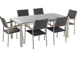 Set da pranzo da giardino 6 posti GROSSETO Piastra tripla Granito Lucido Grigio/Nero