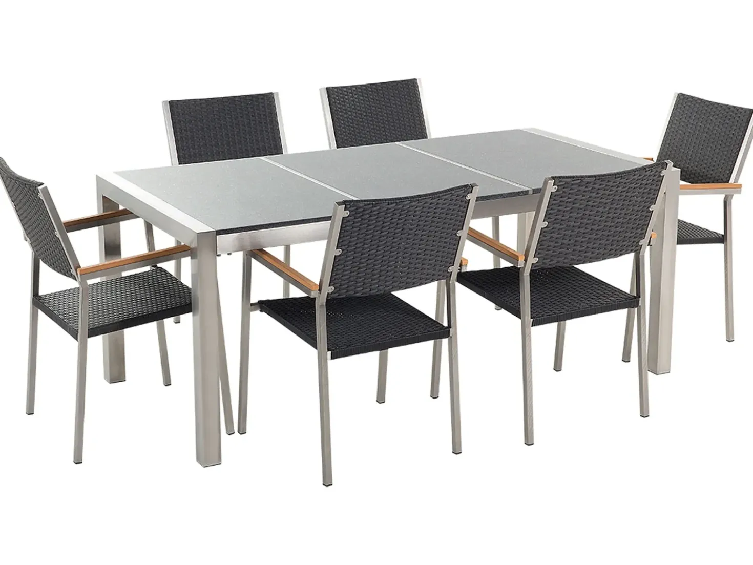 Set da pranzo da giardino 6 posti GROSSETO Piastra tripla Granito Lucido Grigio/Nero