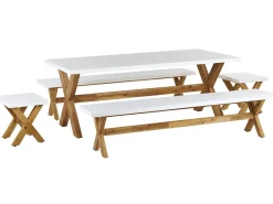 Set da pranzo da giardino con panche e sgabelli 8 posti OLBIA Cemento Bianco