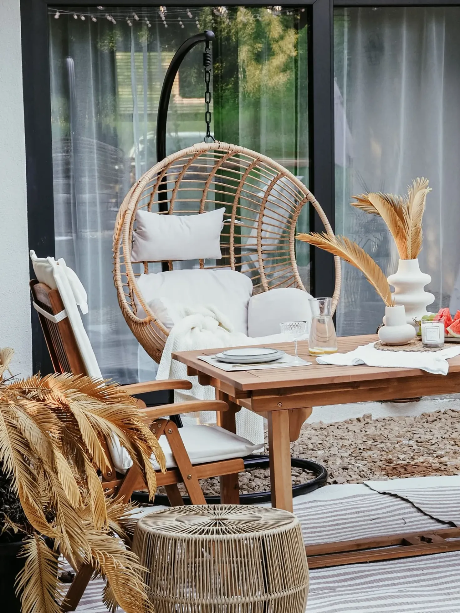 Set da pranzo da giardino 6 posti JAVA con cuscini Legno d'acacia Bianco sporco