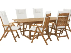 Set da pranzo da giardino 6 posti JAVA con cuscini Legno d'acacia Bianco sporco