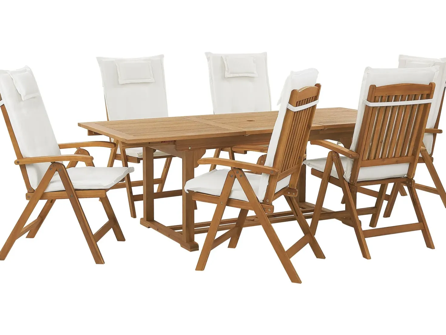 Set da pranzo da giardino 6 posti JAVA con cuscini Legno d'acacia Bianco sporco