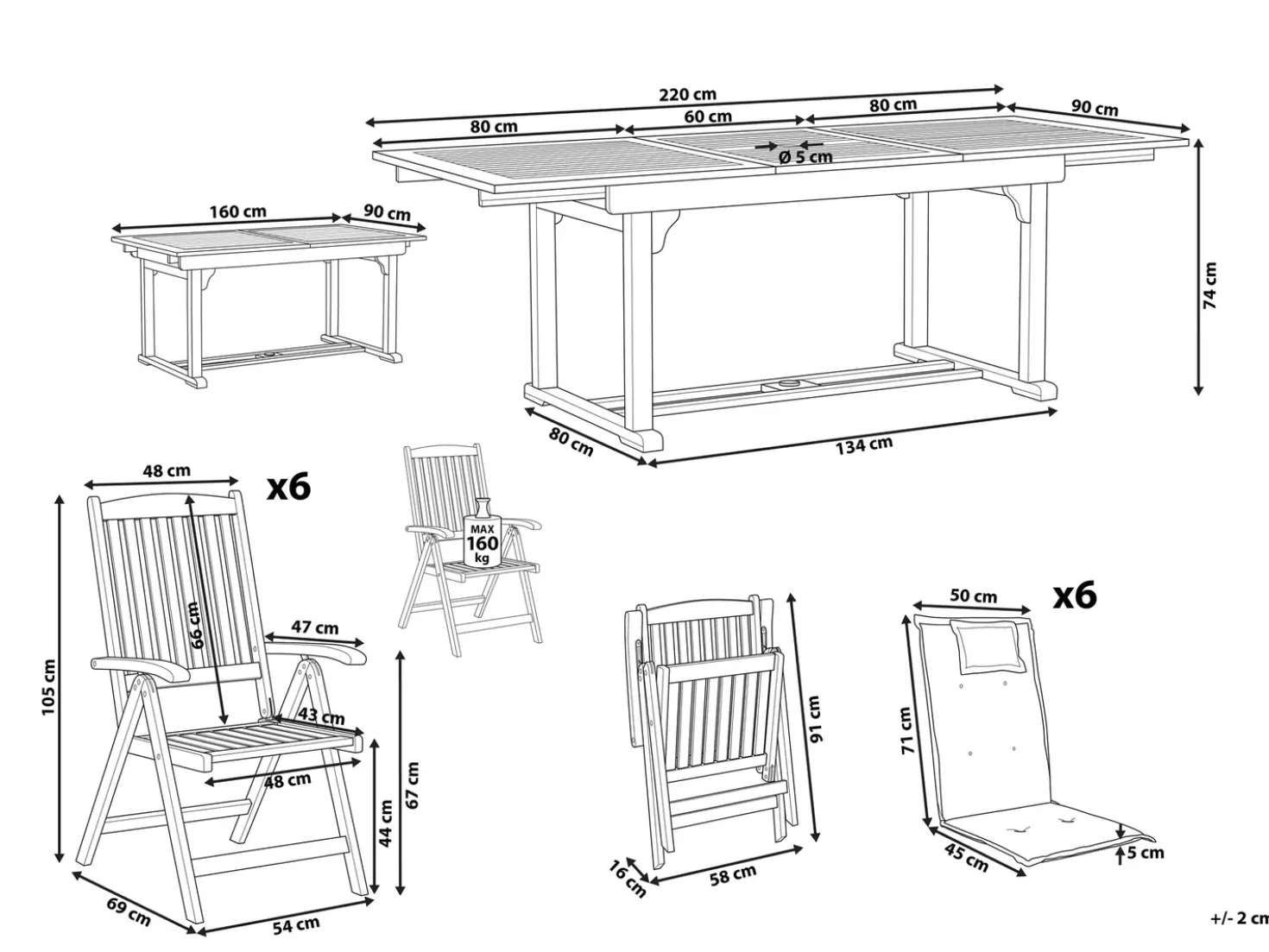 Set da pranzo da giardino 6 posti JAVA con cuscini Legno d'acacia Bianco sporco