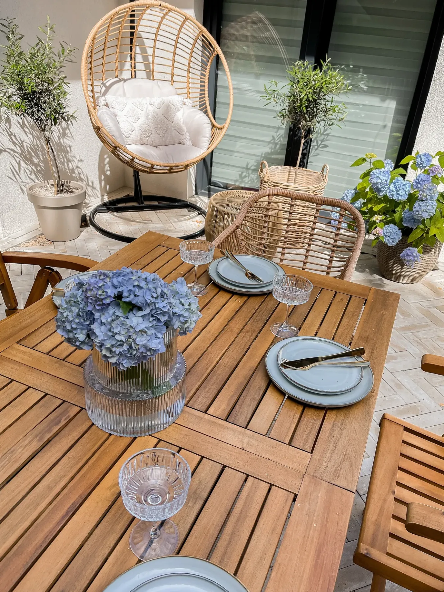 Set da pranzo da giardino 6 posti JAVA con cuscini Legno d'acacia Bianco sporco