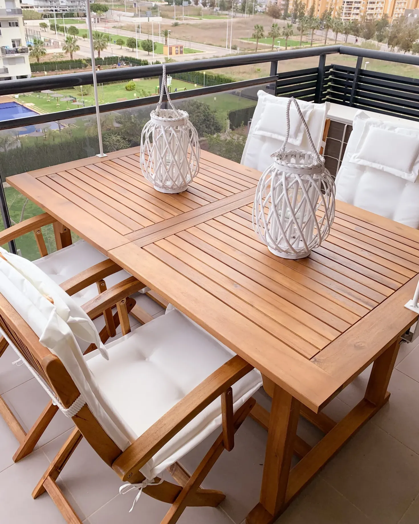 Set da pranzo da giardino 6 posti JAVA con cuscini Legno d'acacia Bianco sporco