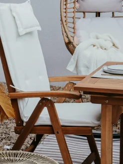 Set da pranzo da giardino 6 posti JAVA con cuscini Legno d'acacia Bianco sporco
