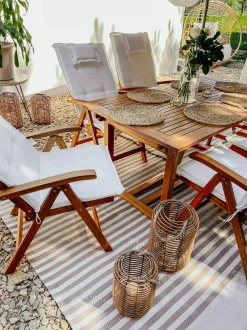Set da pranzo da giardino 6 posti JAVA con cuscini Legno d'acacia Bianco sporco