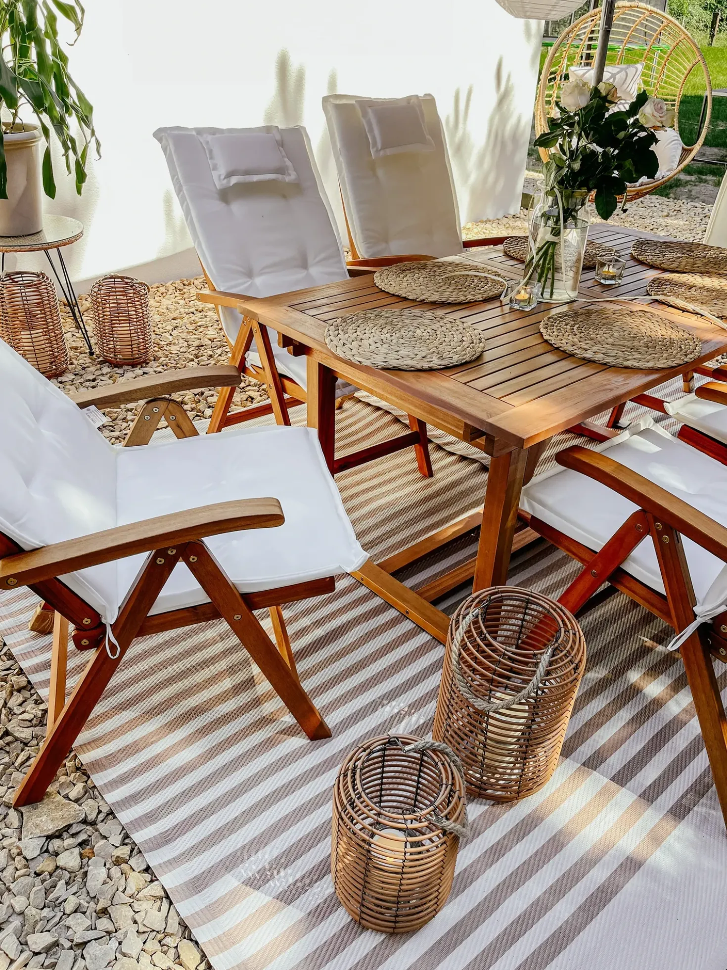 Set da pranzo da giardino 6 posti JAVA con cuscini Legno d'acacia Bianco sporco