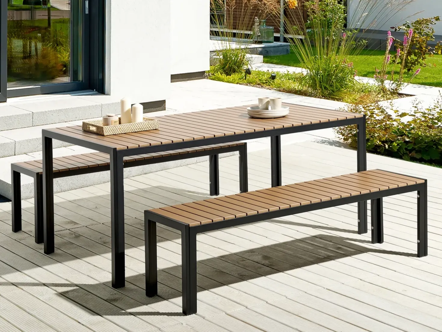 Set da pranzo da giardino con panche 6 posti NARDO Marrone/Nero