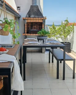 Set da pranzo da giardino con panche 6 posti NARDO Marrone/Nero