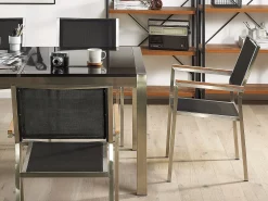 Set da pranzo da giardino 6 posti GROSSETO Piastra tripla Granito Lucido Nero/Grigio