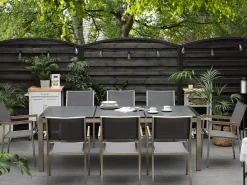Set da pranzo da giardino 8 posti GROSSETO Piastra tripla Granito fiammato Nero/Grigio