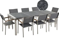 Set da pranzo da giardino 8 posti GROSSETO Piastra tripla Granito fiammato Nero/Grigio
