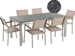 Set da pranzo da giardino 6 posti GROSSETO Granito fiammato Nero/Beige