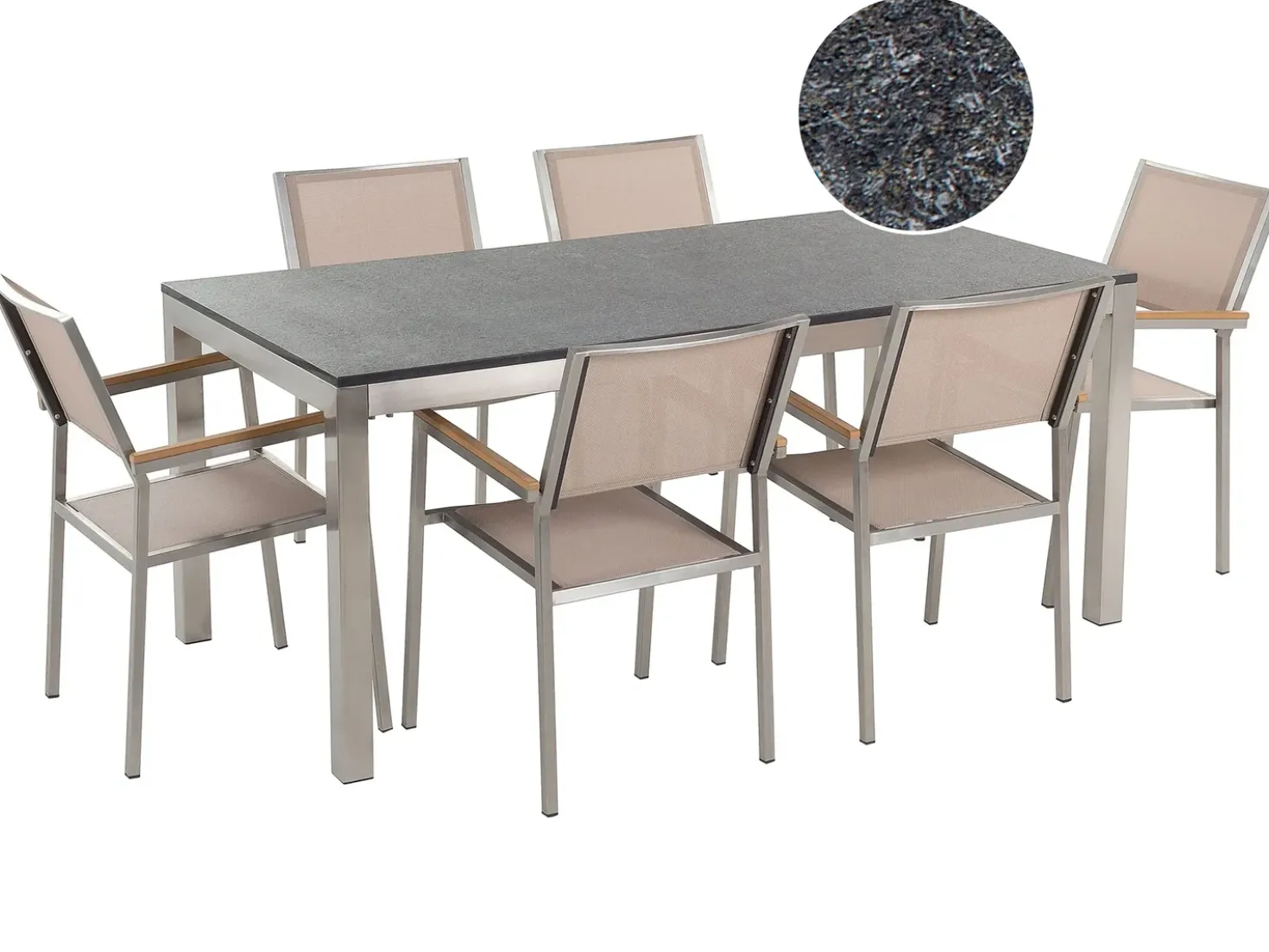 Set da pranzo da giardino 6 posti GROSSETO Granito fiammato Nero/Beige