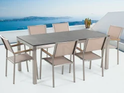 Set da pranzo da giardino 6 posti GROSSETO Granito fiammato Nero/Beige
