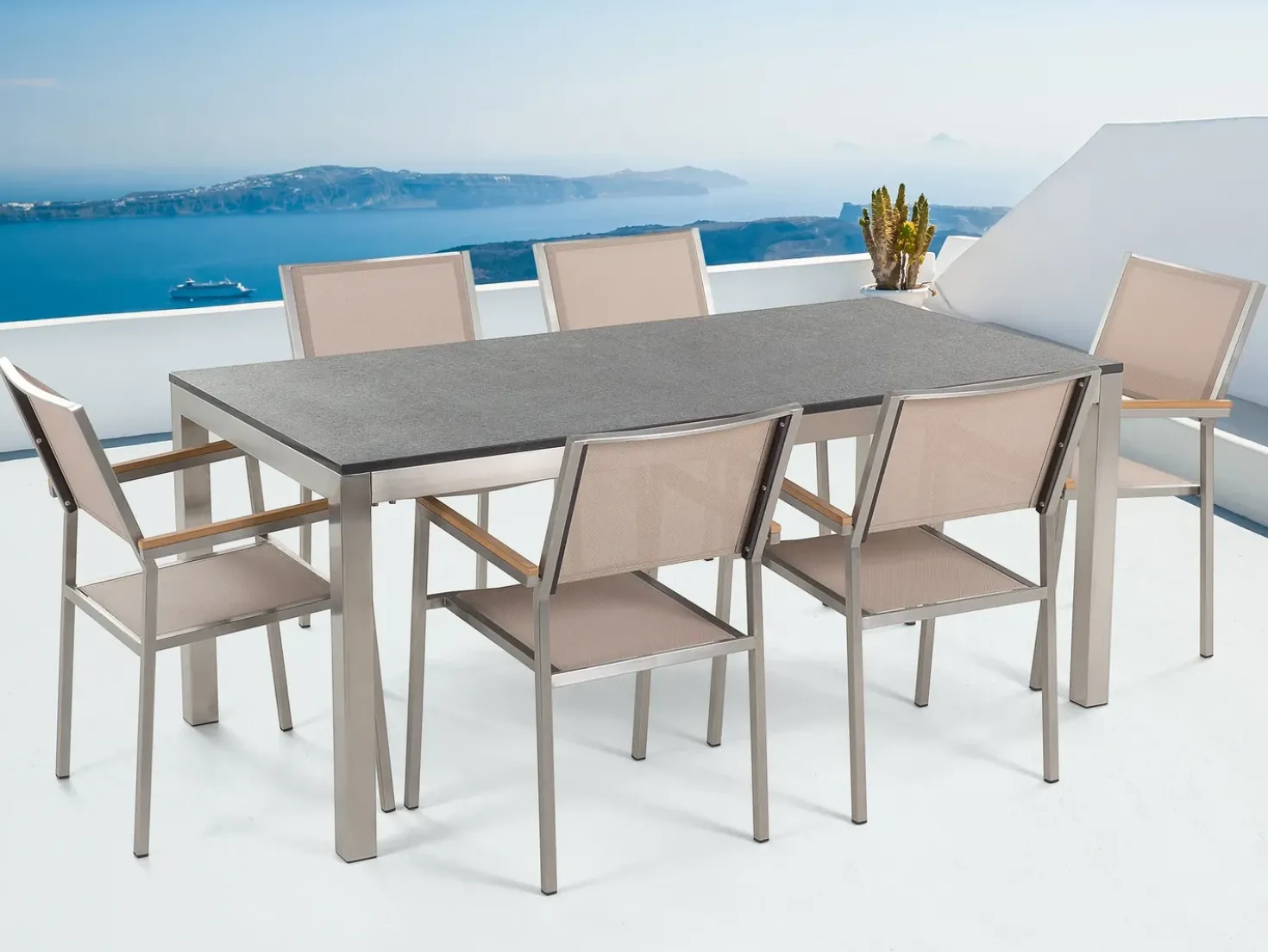 Set da pranzo da giardino 6 posti GROSSETO Granito fiammato Nero/Beige