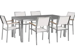 Set da pranzo da giardino 6 posti GROSSETO Granito Lucido Grigio/Bianco