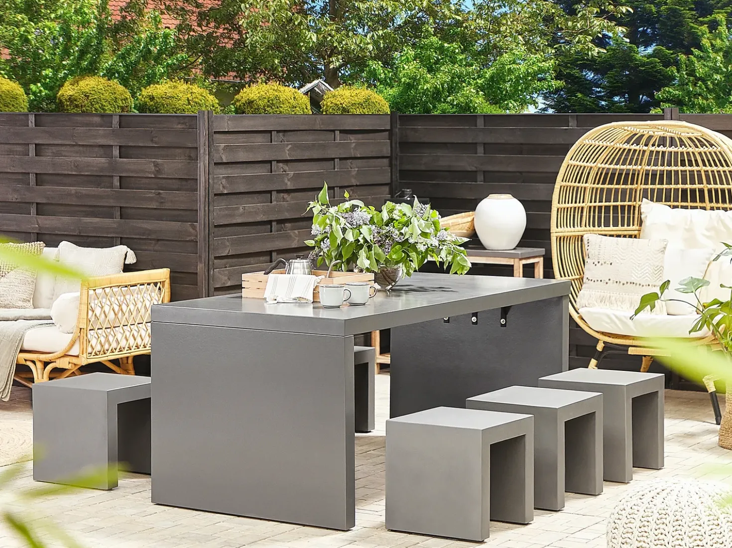 Set da pranzo da giardino con sgabelli 6 posti TARANTO Cemento Grigio