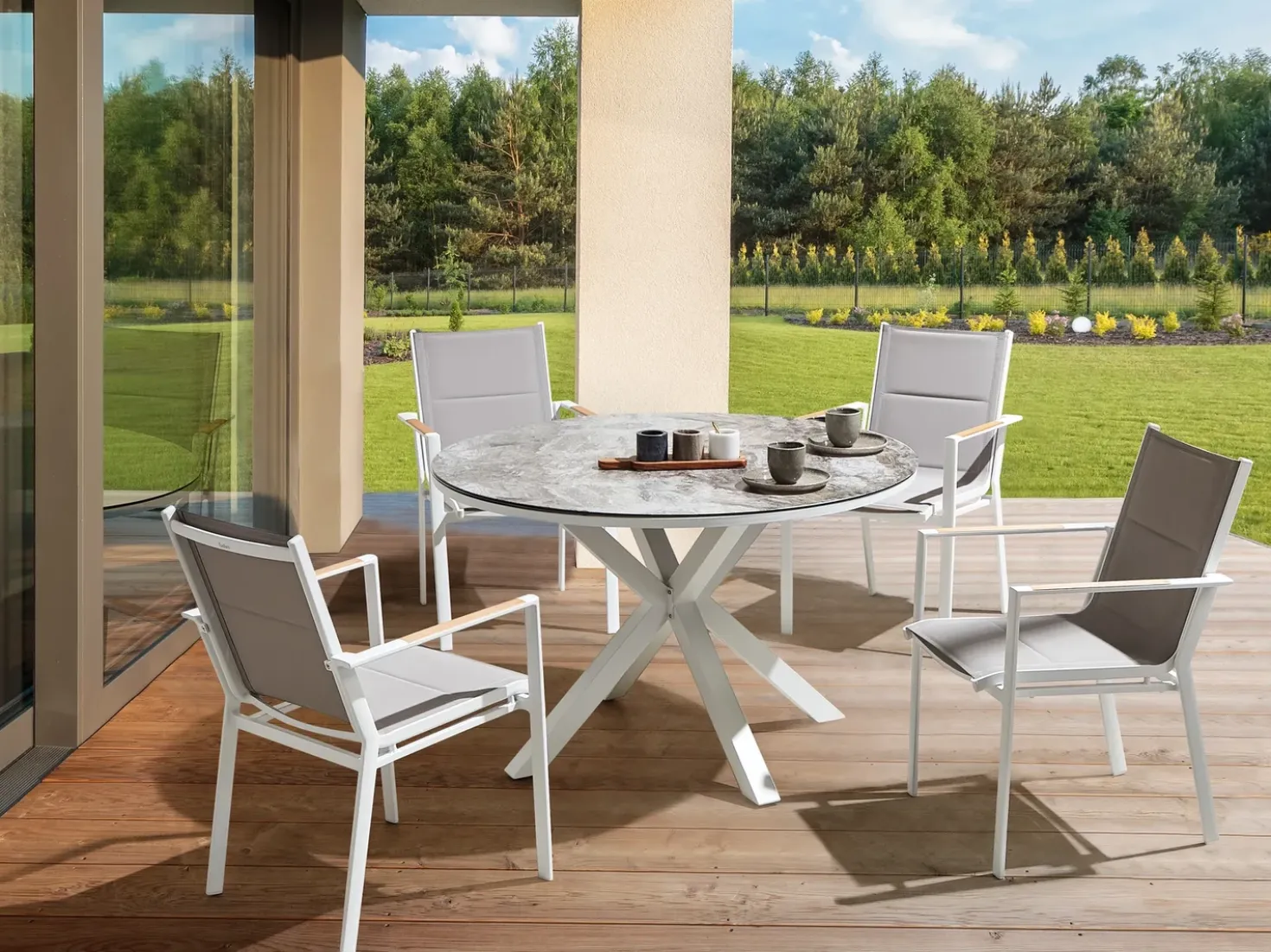 Set da pranzo da giardino 4 posti MALETTO/BUSSETO Metallo Effetto marmo Grigio