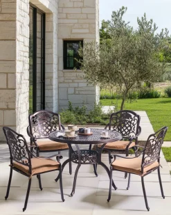 Set da pranzo da giardino 4 posti SALENTO con cuscini Metallo Marrone scuro