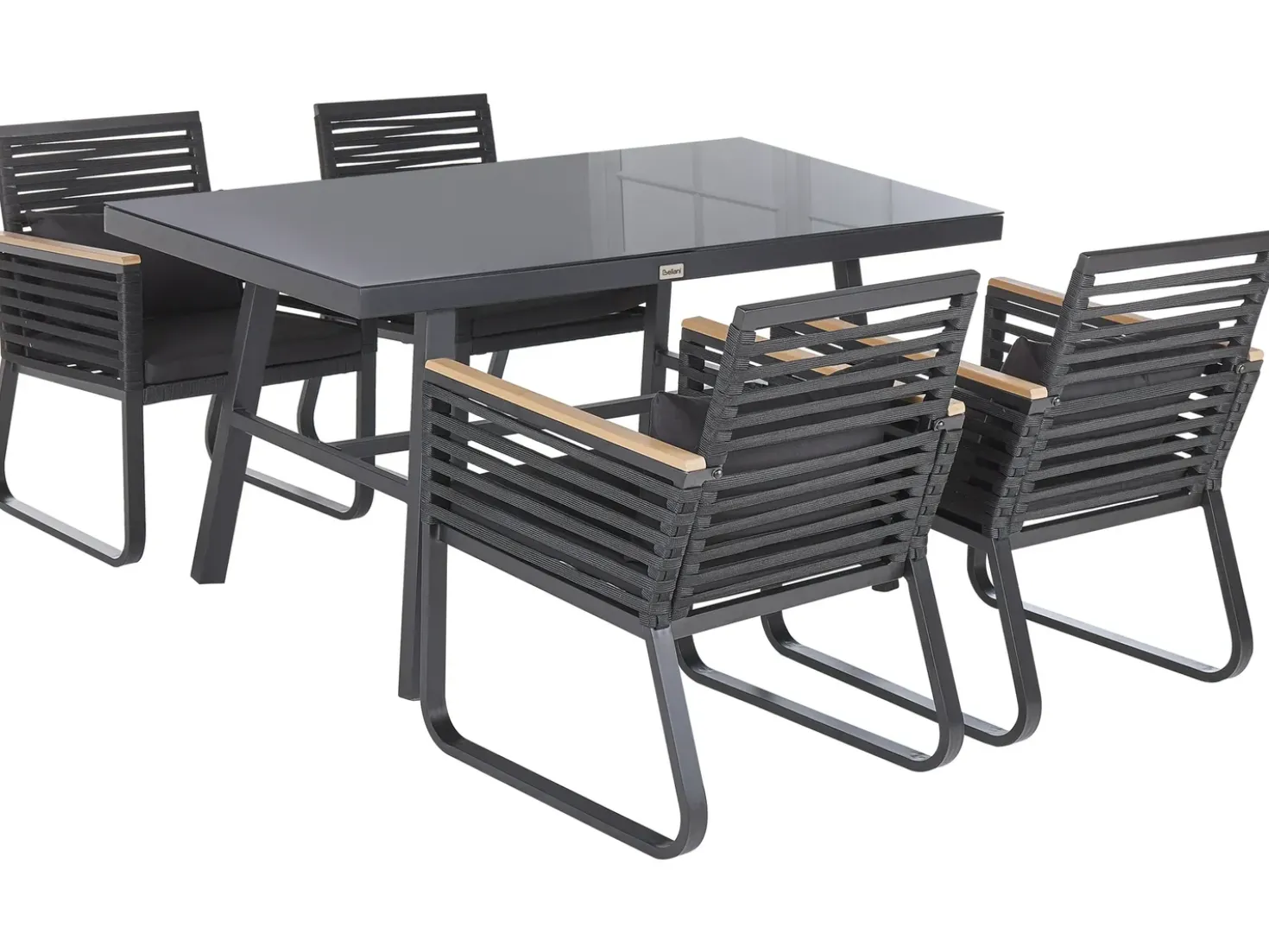Set da pranzo da giardino 4 posti CANETTO con cuscini Metallo Nero